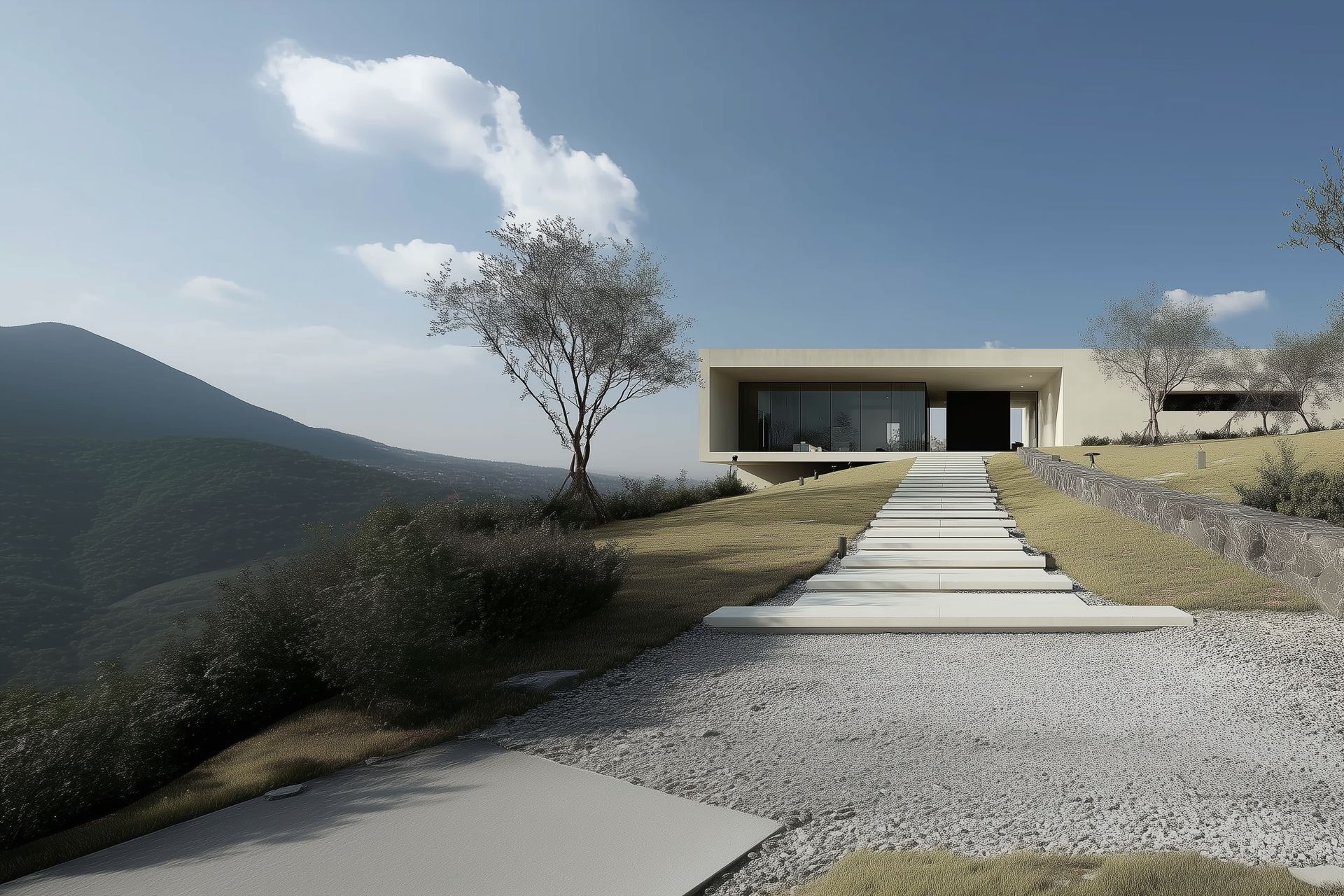 Modern house with pool and mountain view