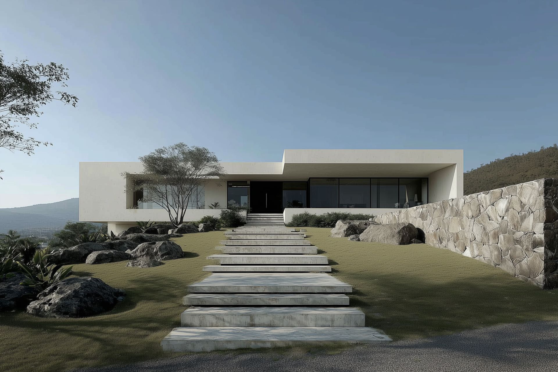 Modern architectural house with landscaped garden