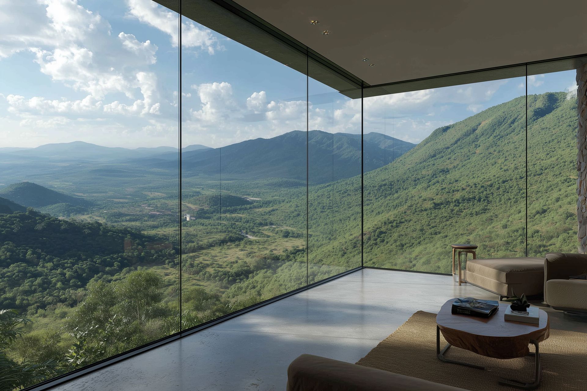 Modern interior with panoramic view
