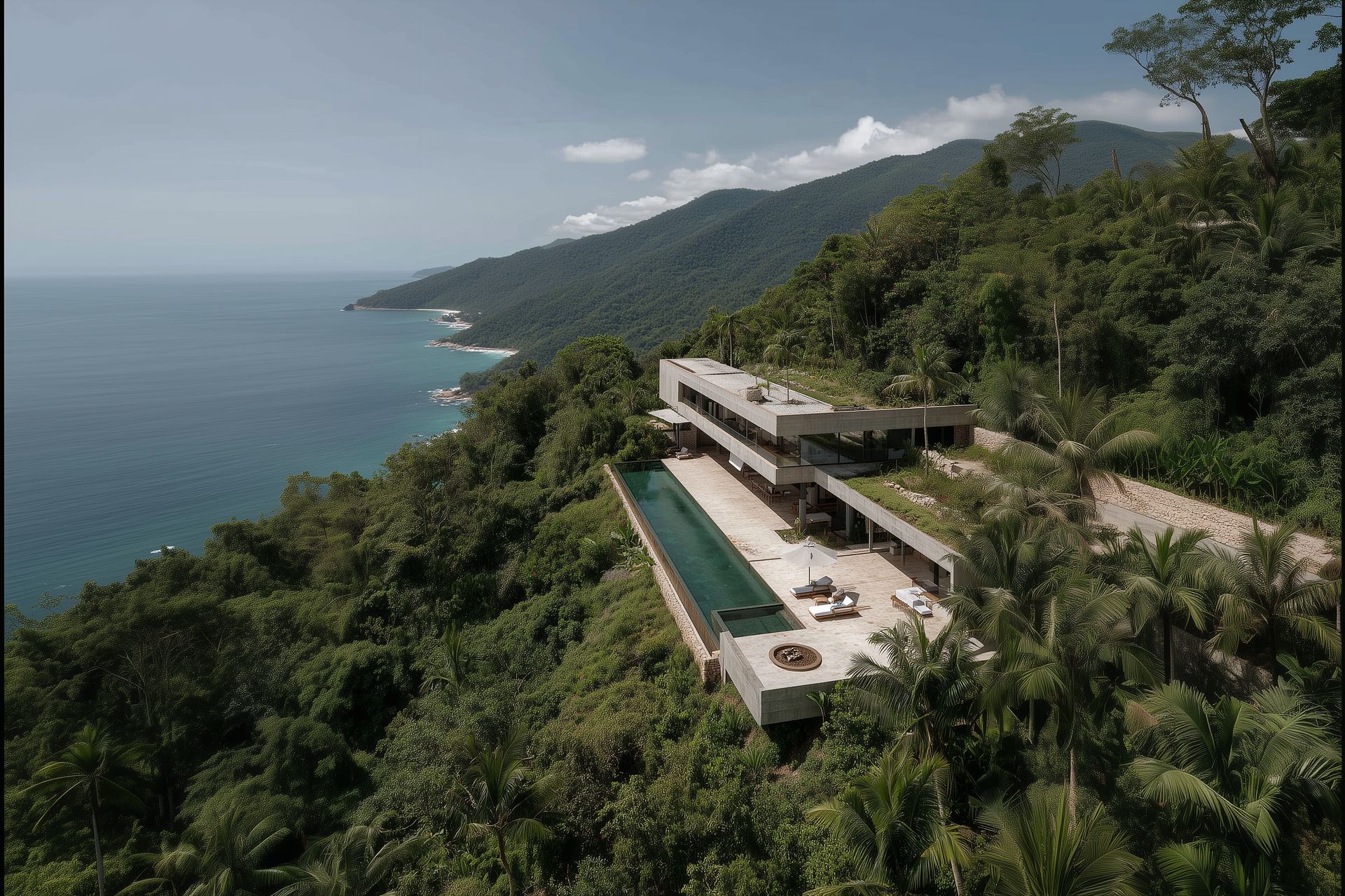 Aerial view of tropical hillside estate